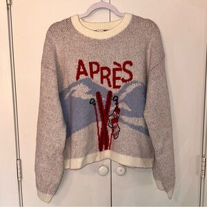 A New Day Après Graphic Sweater Cream and Red. Size Large.